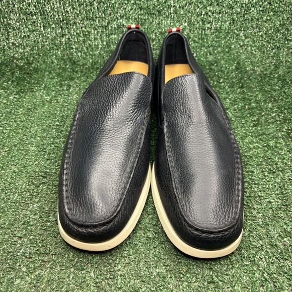 Bally Carbo Pebbled Leather Web Heel Tab Moccasin Loafers Navy Mens Size 11.5 main image 4